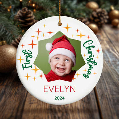 Baby Photo Ornament for First Christmas 4 - Personalized Circle Ceramic Ornament