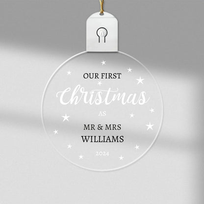 1 Our First Christmas as Mr & MrS - Personalized Led Circle Acrylic Ornament