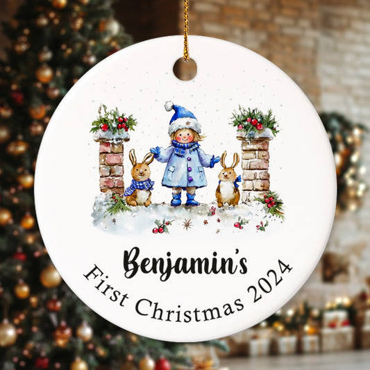 Baby's First Christmas 3 - Personalized Ceramic Circle Ornament