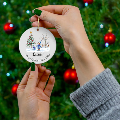 Baby's First Christmas 4 - Personalized Ceramic Circle Ornament