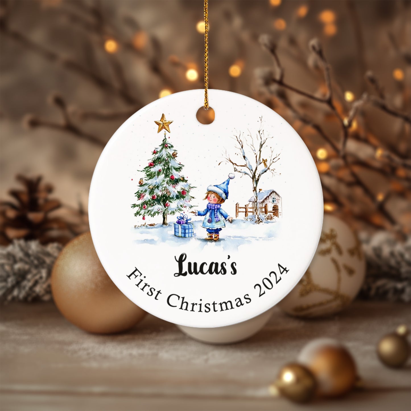 Baby's First Christmas 4 - Personalized Ceramic Circle Ornament