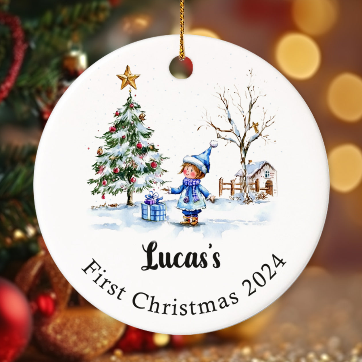 Baby's First Christmas 4 - Personalized Ceramic Circle Ornament