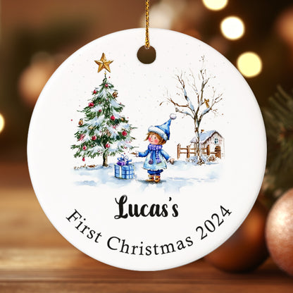 Baby's First Christmas 4 - Personalized Ceramic Circle Ornament