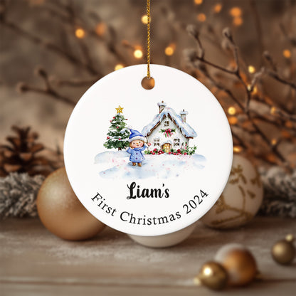 Baby's First Christmas 7 - Personalized Ceramic Circle Ornament