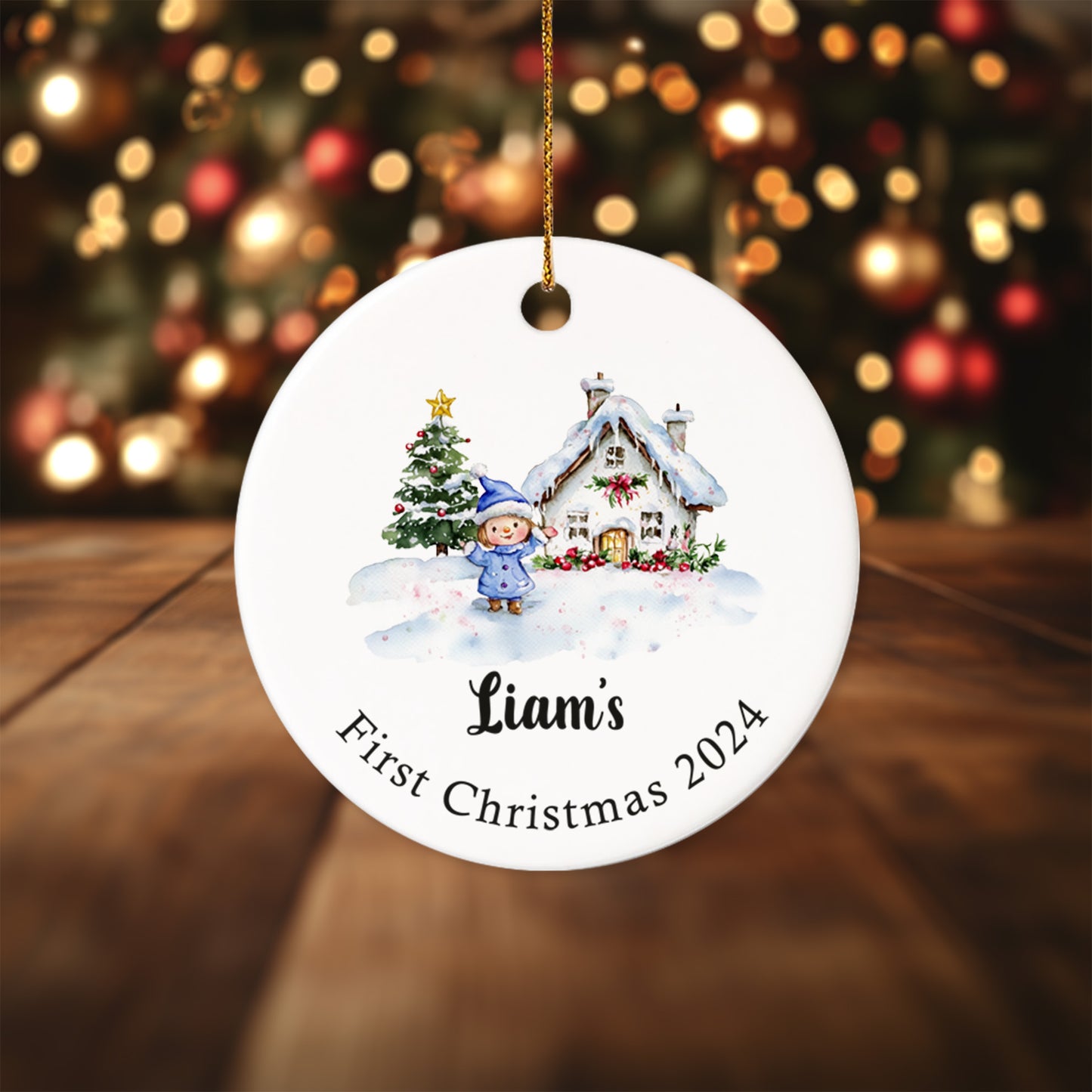 Baby's First Christmas 7 - Personalized Ceramic Circle Ornament