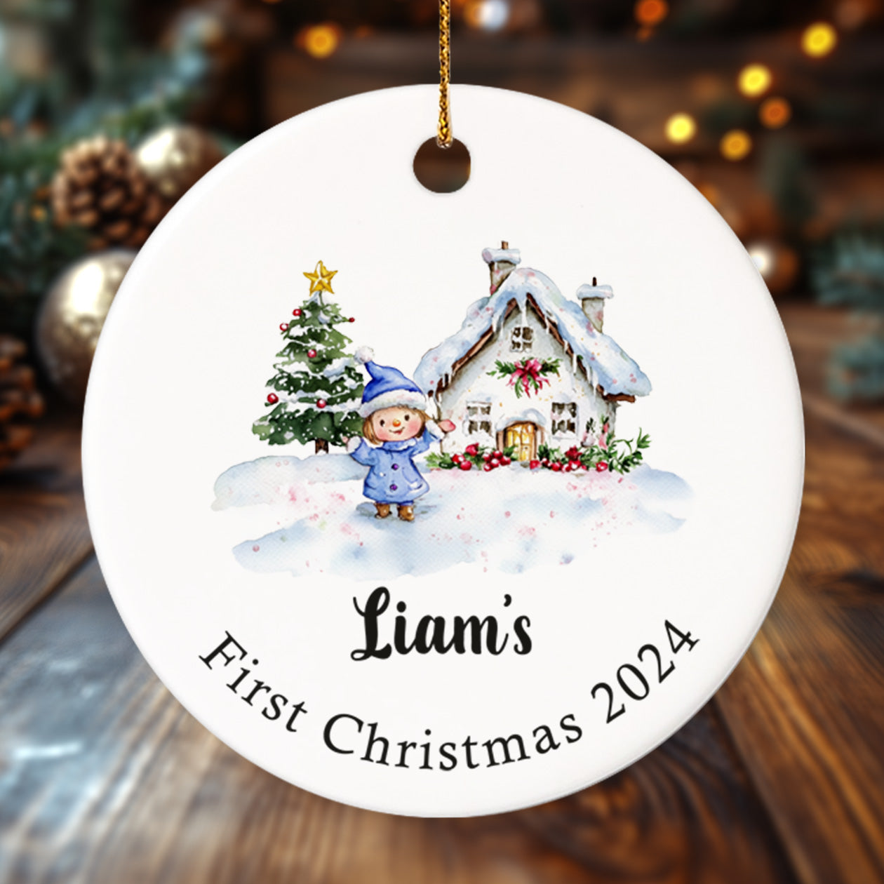 Baby's First Christmas 7 - Personalized Ceramic Circle Ornament