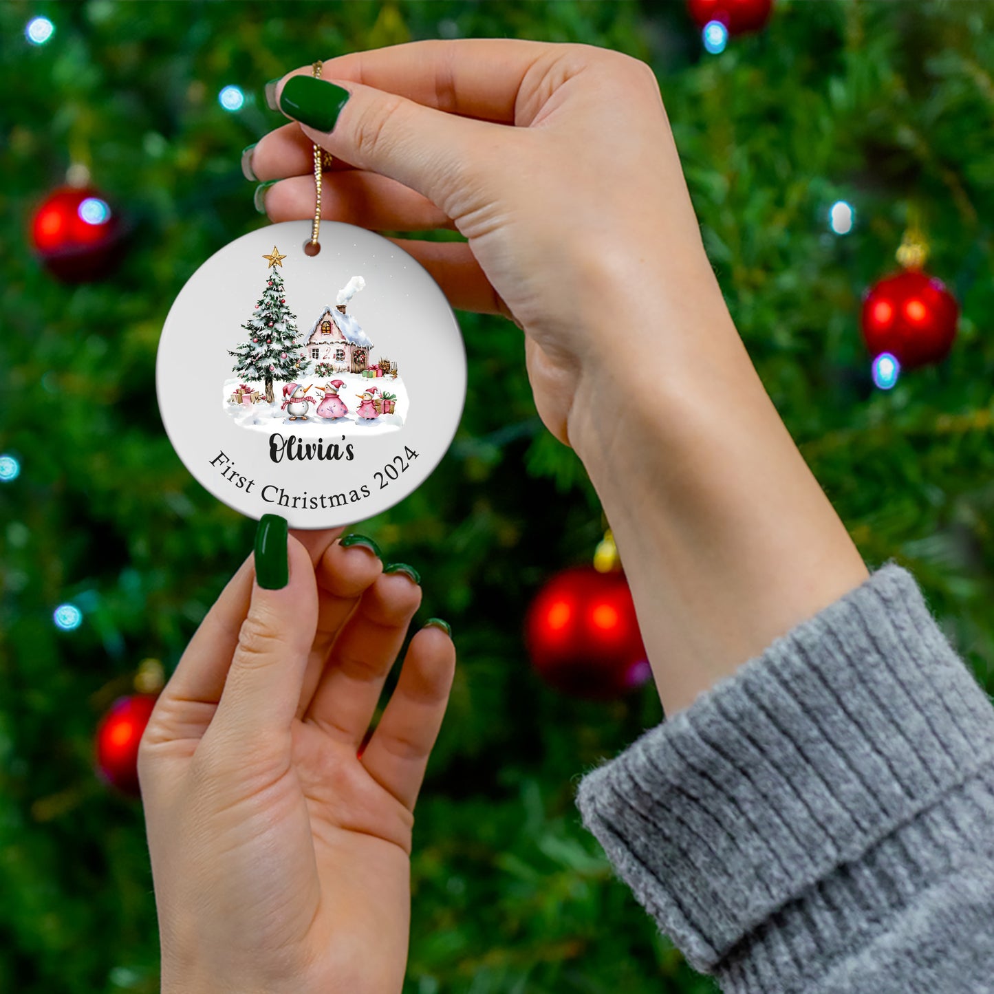 Baby's First Christmas 1 - Personalized Ceramic Circle Ornament