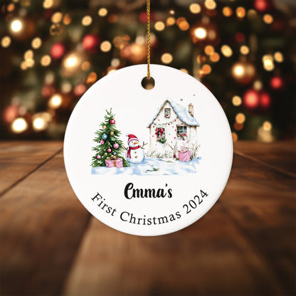 Baby's First Christmas 2 - Personalized Ceramic Circle Ornament