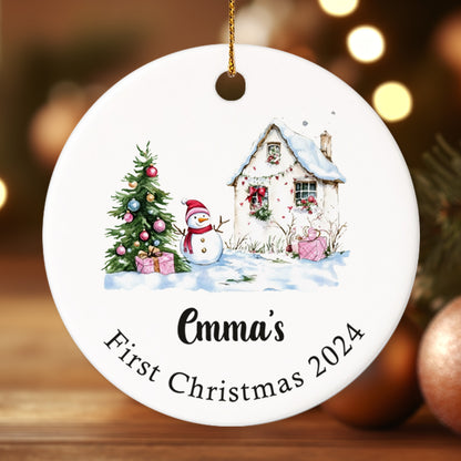 Baby's First Christmas 2 - Personalized Ceramic Circle Ornament