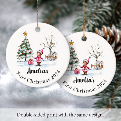 Baby's First Christmas 4 - Personalized Ceramic Circle Ornament