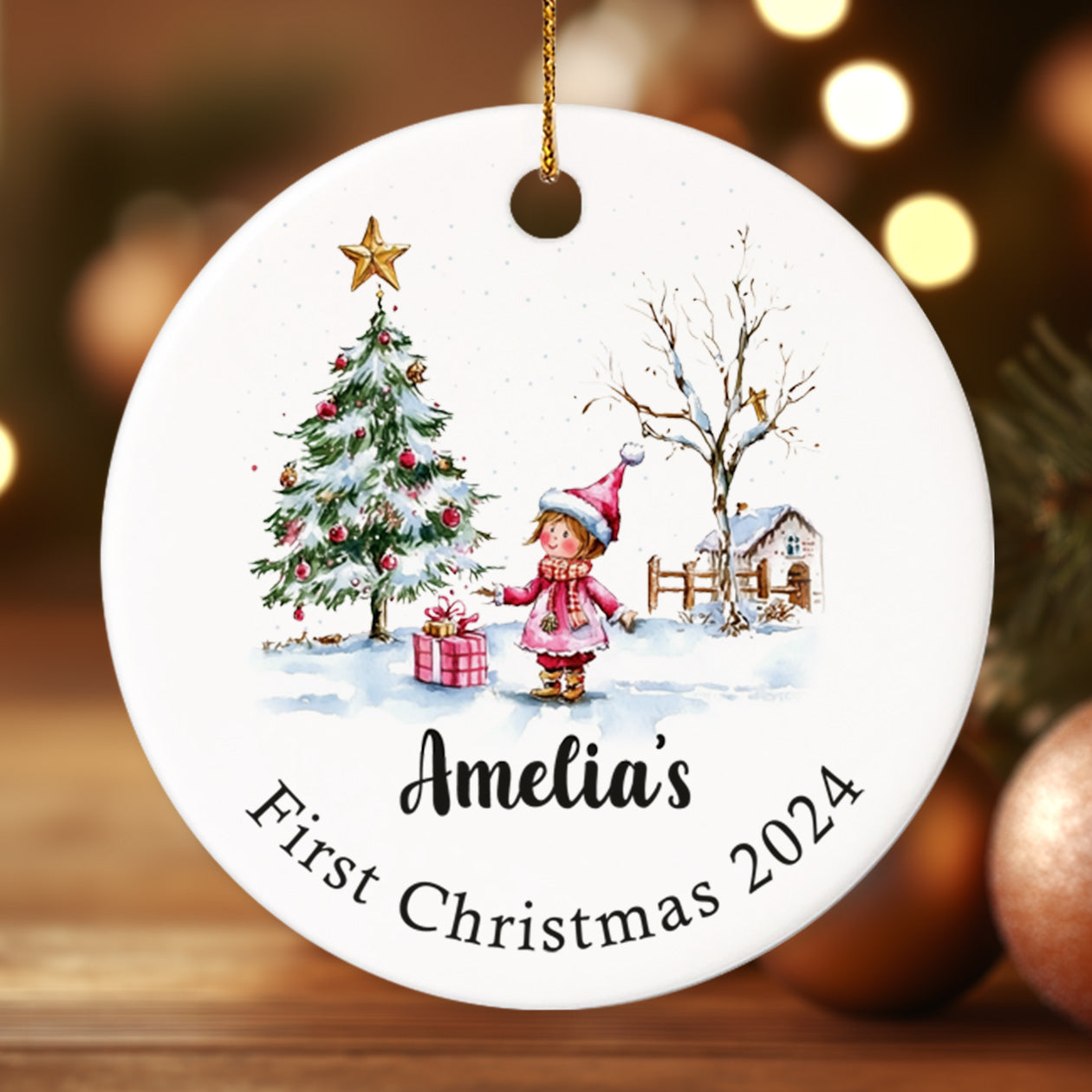 Baby's First Christmas 4 - Personalized Ceramic Circle Ornament