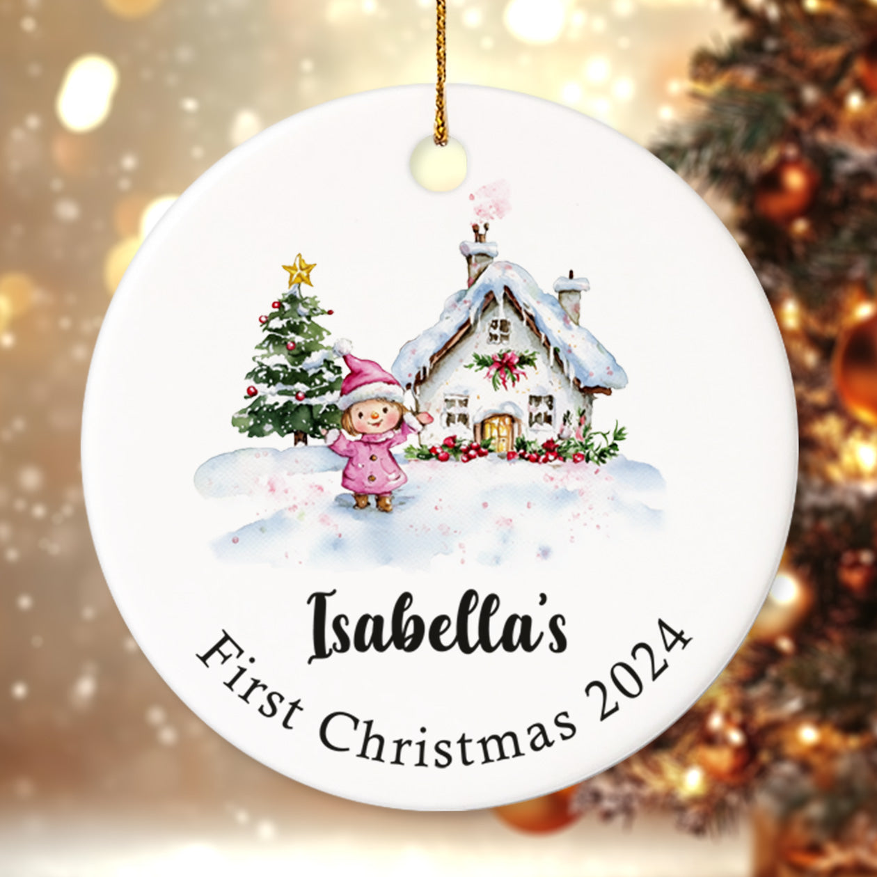 Baby's First Christmas 7 - Personalized Ceramic Circle Ornament