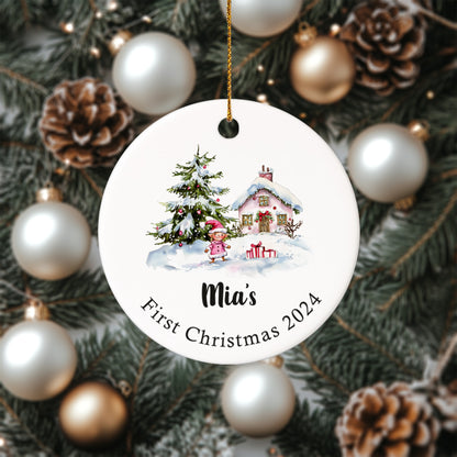 Baby's First Christmas 8 - Personalized Ceramic Circle Ornament