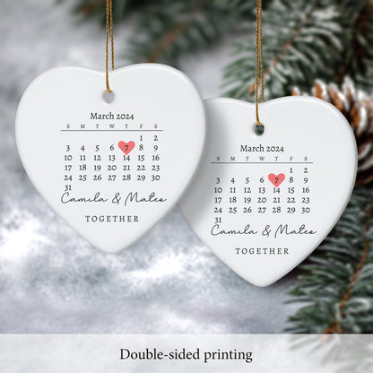 Together Announcement Personalized Calendar with Names - Personalized Ceramic Heart Ornament