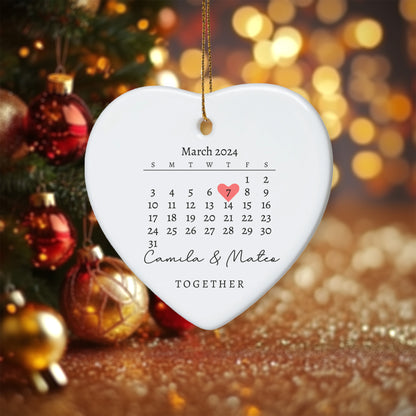 Together Announcement Personalized Calendar with Names - Personalized Ceramic Heart Ornament