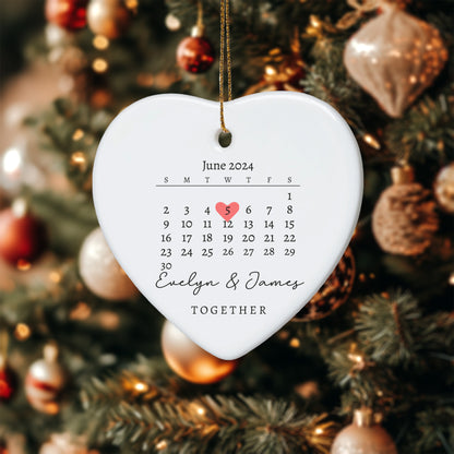 Together Announcement Personalized Calendar with Names - Personalized Ceramic Heart Ornament