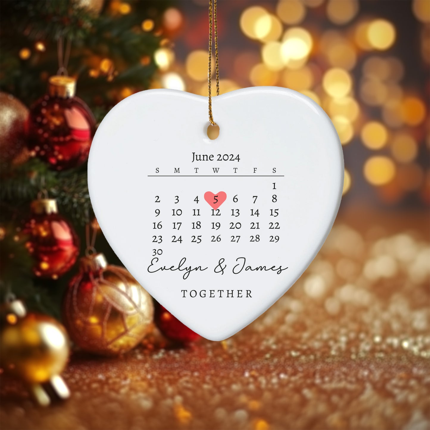 Together Announcement Personalized Calendar with Names - Personalized Ceramic Heart Ornament