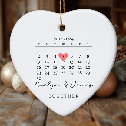 Together Announcement Personalized Calendar with Names - Personalized Ceramic Heart Ornament