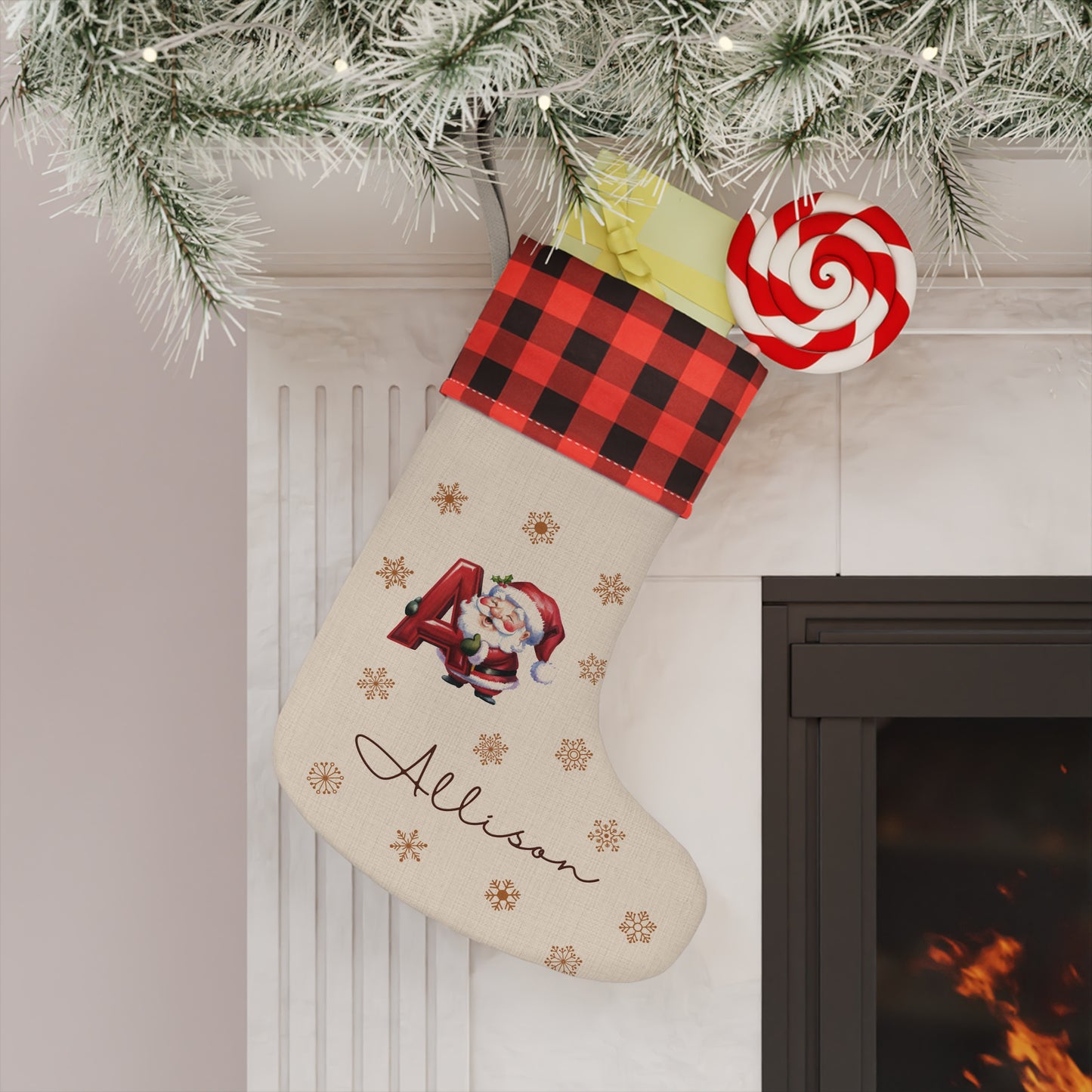 Christmas Stocking Watercolor red/black - Personalized Christmas Stocking