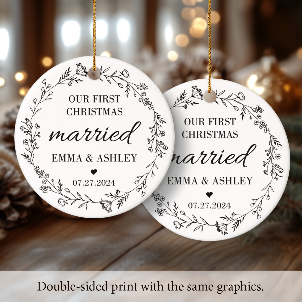 Our First Christmas Married 1 - Personalized Ceramic Circle Ornament