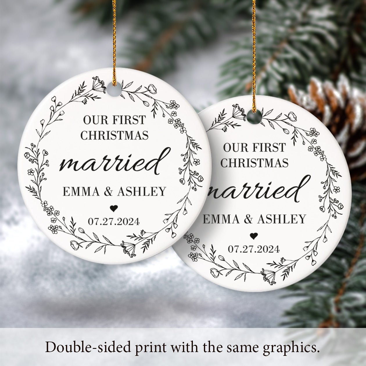 Our First Christmas Engaged 2 - Personalized Ceramic Circle Ornament