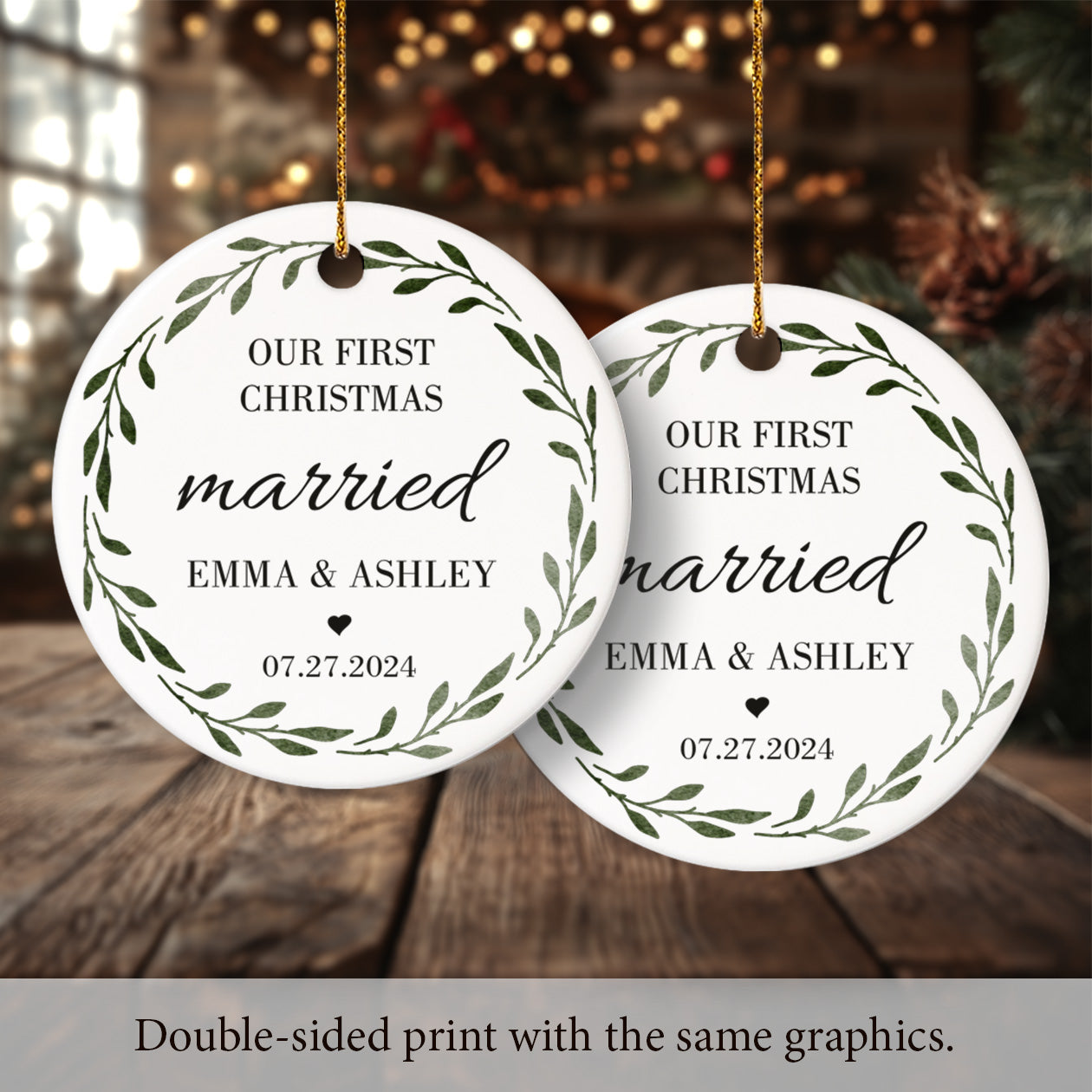 Our First Christmas Married 2 - Personalized Ceramic Circle Ornament