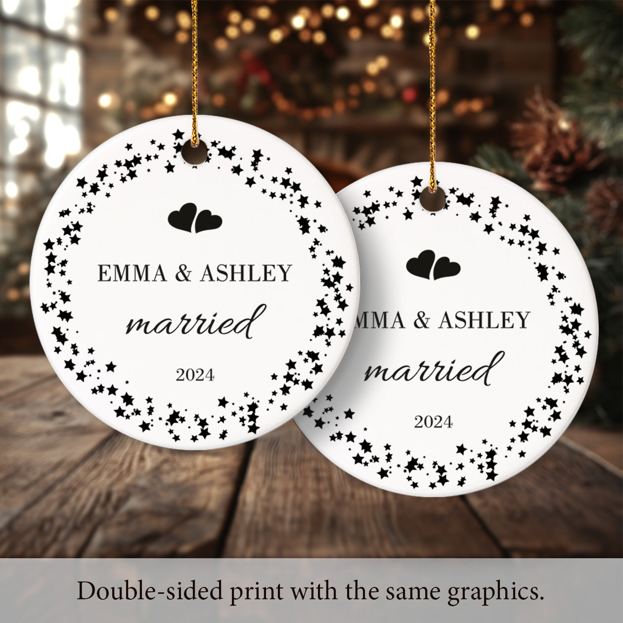 Our First Christmas Engaged 4 - Personalized Ceramic Circle Ornament