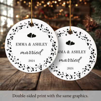 Our First Christmas married 3 - Personalized Ceramic Circle Ornament