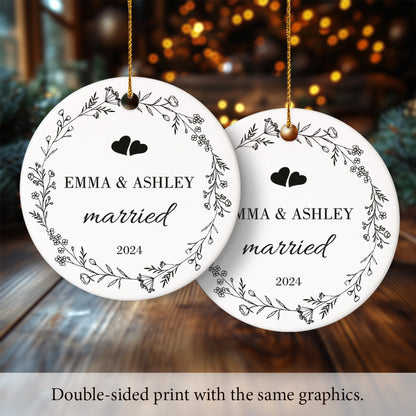 Our First Christmas Engaged 3 - Personalized Ceramic Circle Ornament