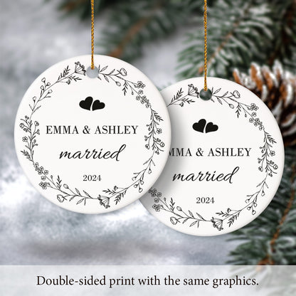 Our First Christmas married 4 - Personalized Ceramic Circle Ornament