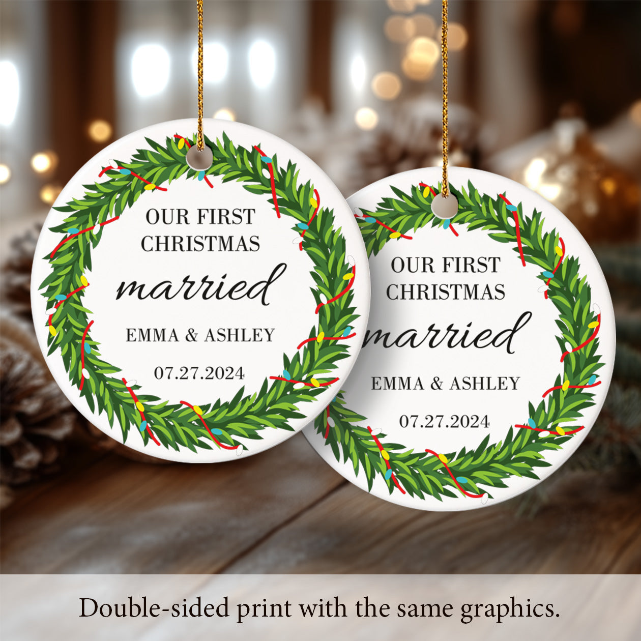 Our First Christmas Engaged 5 - Personalized Ceramic Circle Ornament