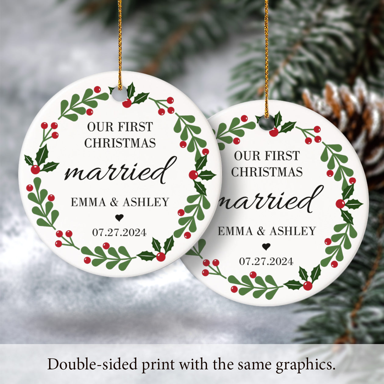 1 Our First Christmas Married 6 - Personalized Ceramic Circle Ornament