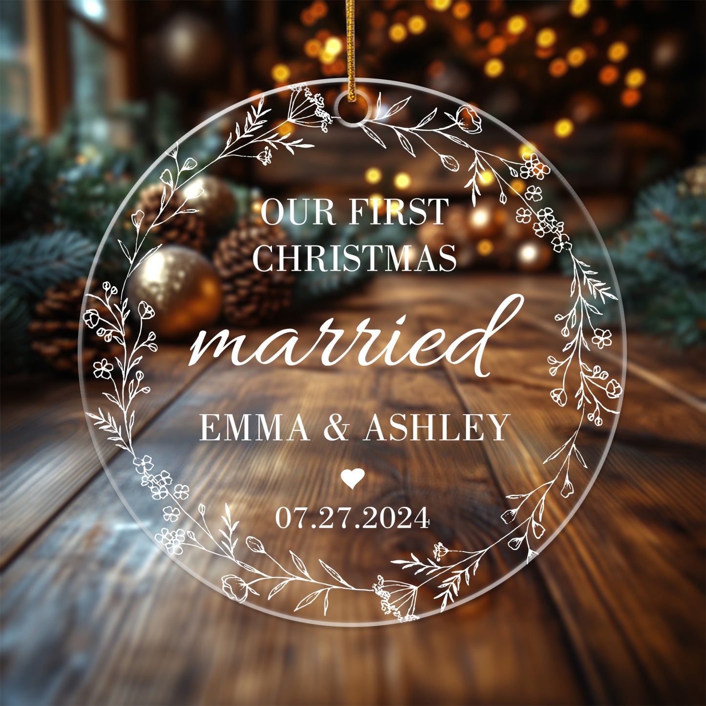 Our First Christmas Married 1 - Personalized Circle Acrylic Ornament