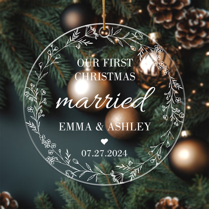 Our First Christmas Married 1 - Personalized Circle Acrylic Ornament