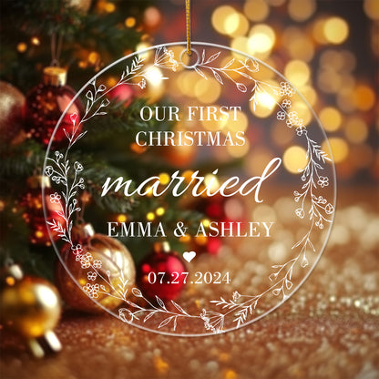 Our First Christmas Married 1 - Personalized Circle Acrylic Ornament