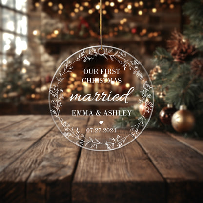 Our First Christmas Married 1 - Personalized Circle Acrylic Ornament