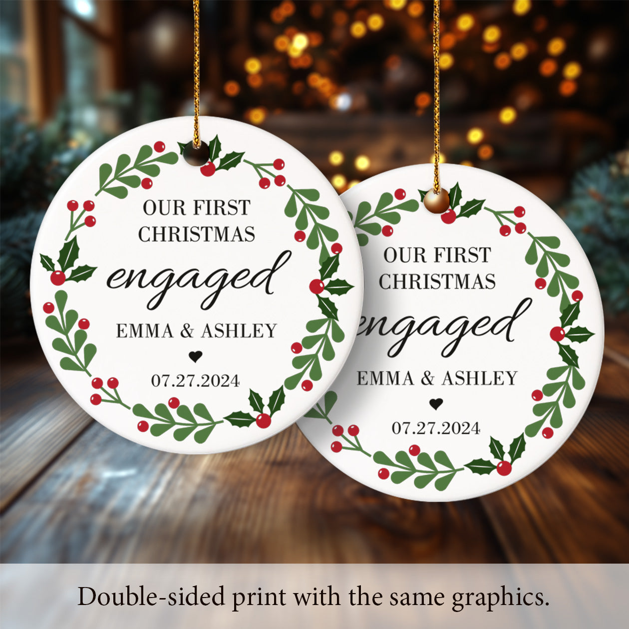 Our First Christmas Engaged 6 - Personalized Ceramic Circle Ornament