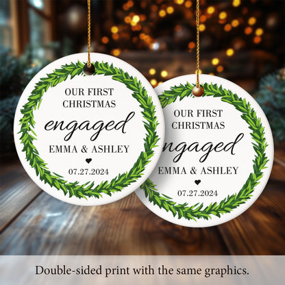 Our First Christmas Engaged 5 - Personalized Ceramic Circle Ornament