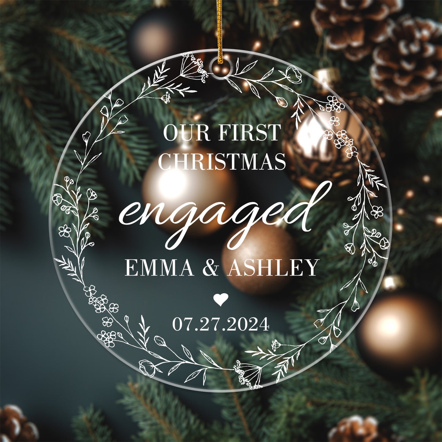 Our First Christmas Engaged 1 - Personalized Circle Acrylic Ornament