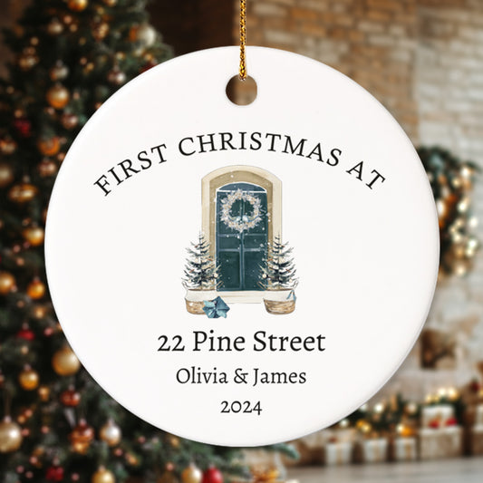 First Christmas at a new address 2 - Personalized Ceramic Circle Ornament