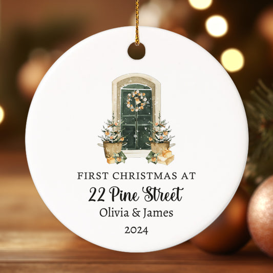 First Christmas at a new address 3 - Personalized Ceramic Circle Ornament