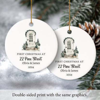 First Christmas at a new address 4 - Personalized Ceramic Circle Ornament