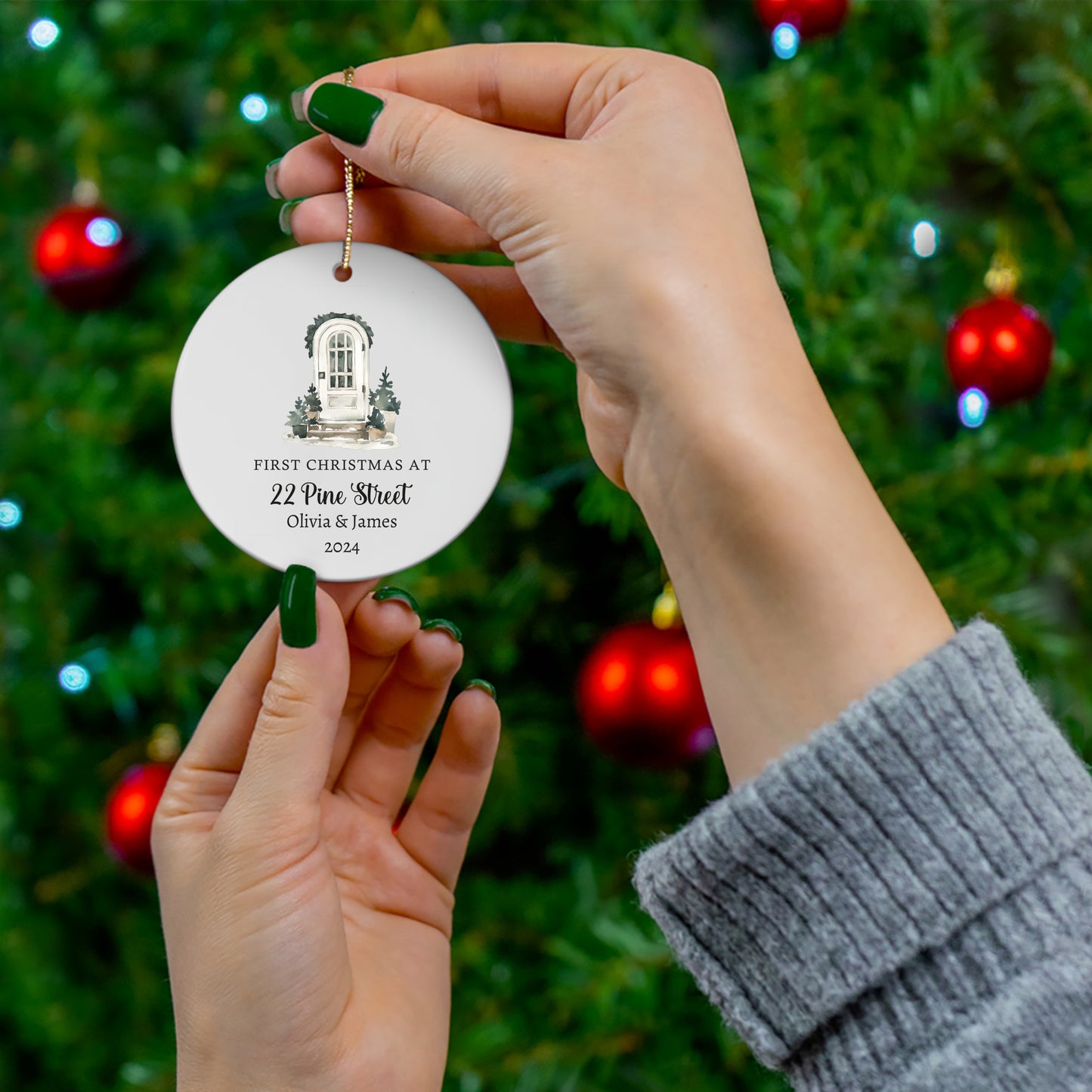 First Christmas at a new address 4 - Personalized Ceramic Circle Ornament