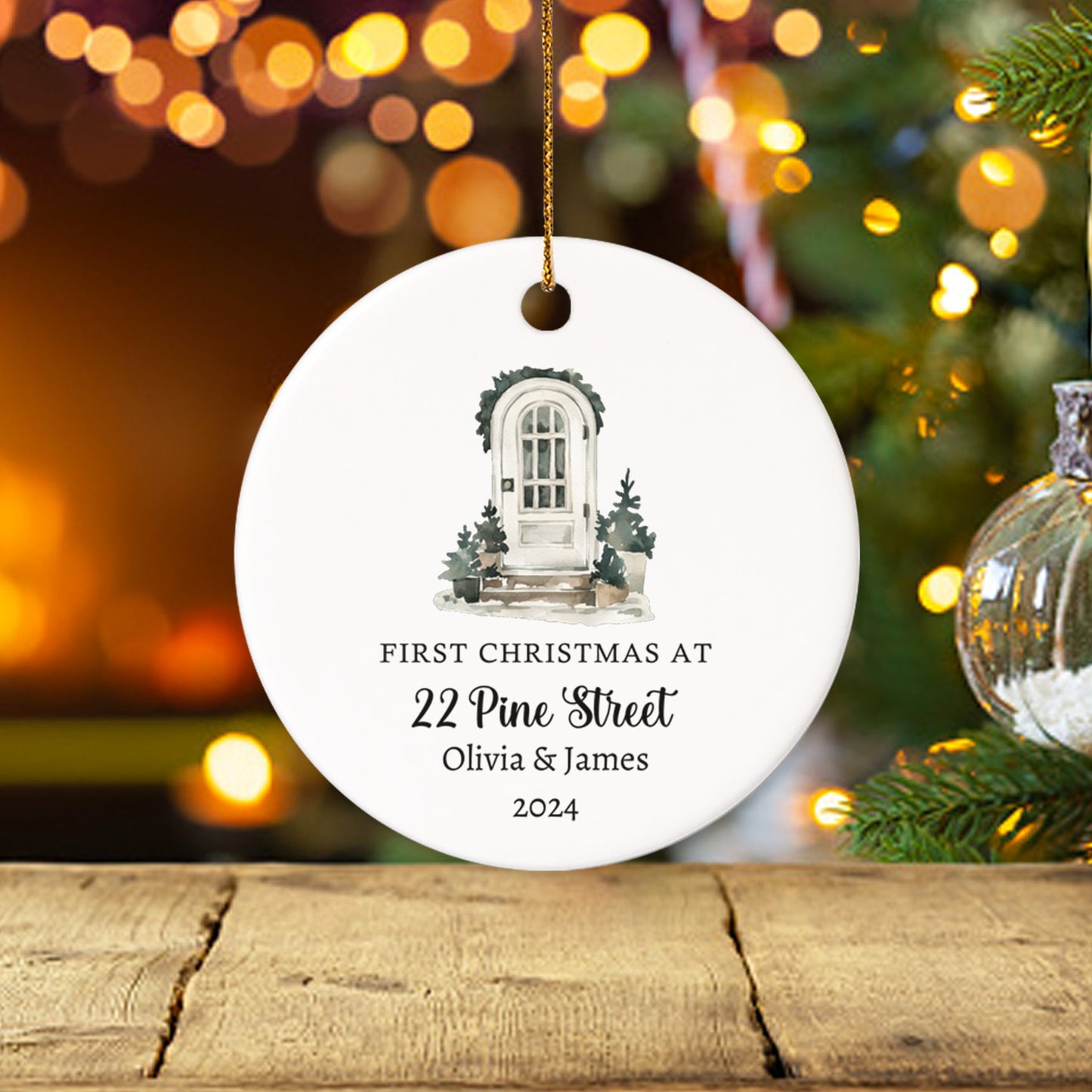 First Christmas at a new address 4 - Personalized Ceramic Circle Ornament