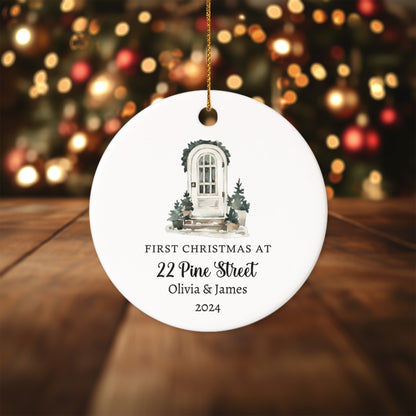 First Christmas at a new address 4 - Personalized Ceramic Circle Ornament