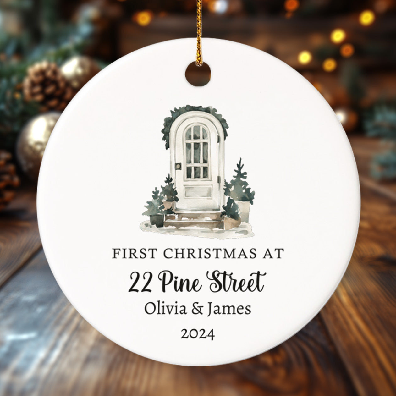 First Christmas at a new address 4 - Personalized Ceramic Circle Ornament