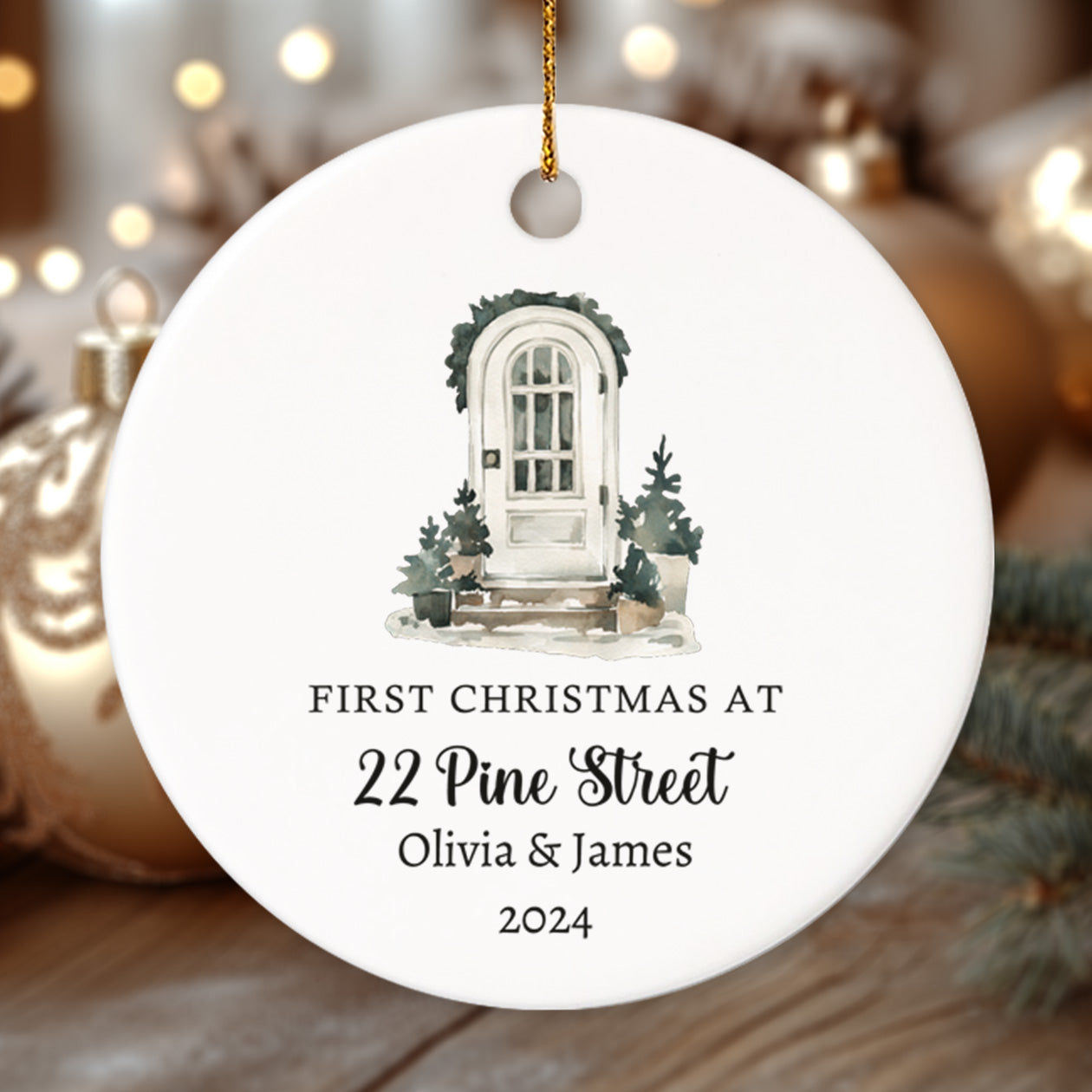 First Christmas at a new address 4 - Personalized Ceramic Circle Ornament