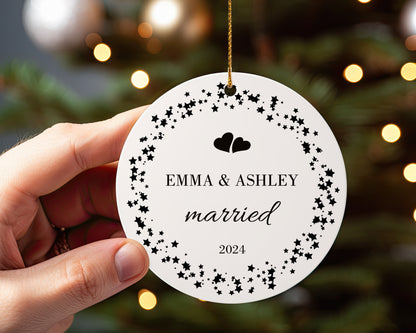 Our First Christmas married 3 - Personalized Ceramic Circle Ornament