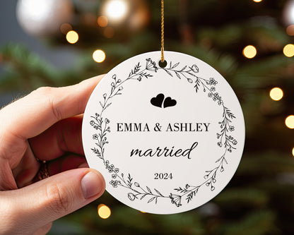 Our First Christmas married 4 - Personalized Ceramic Circle Ornament