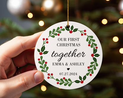 Our First Christmas Together 6 - Personalized Ceramic Circle Ornament